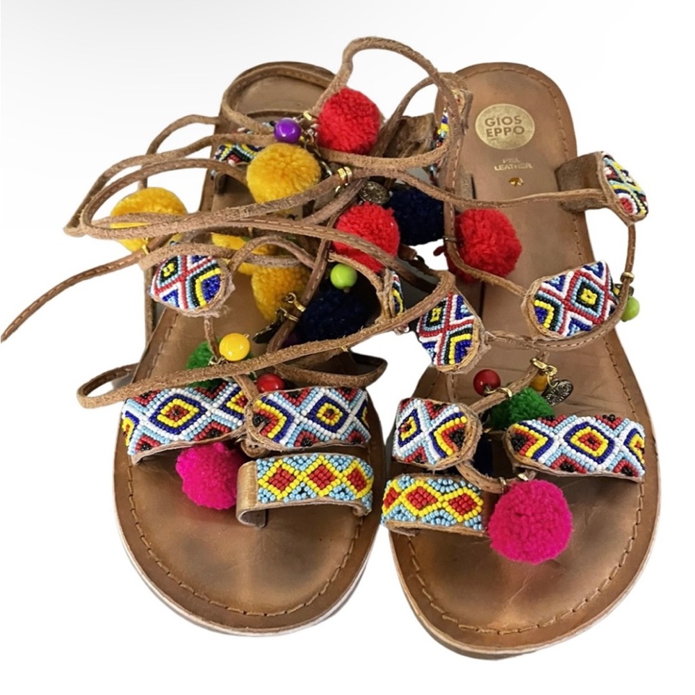 Leather Pom Pom Sandal - Picture 4 of 8